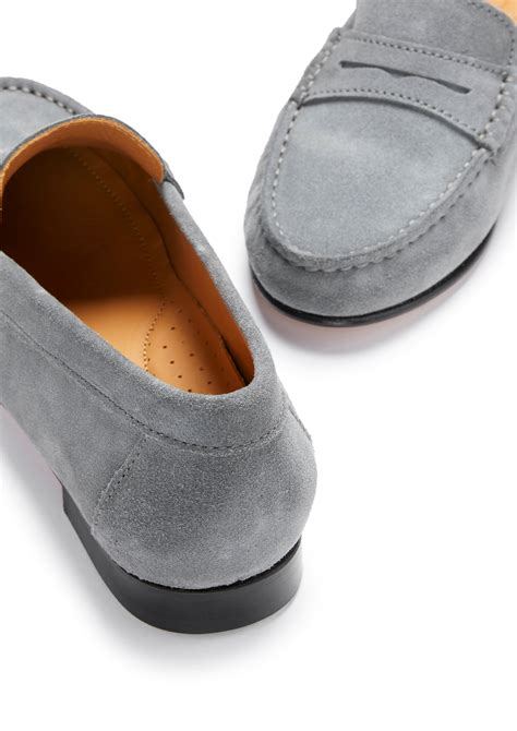 women grey suede loafers.